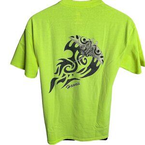 Hawaii Tribal Stingray Crewneck T Shirt M Neon Yellow Short Sleeve Double Sided